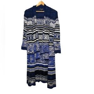 Cable & Gauge Blue Black and White Long Sleeve Waterfall Cardigan Size Small
